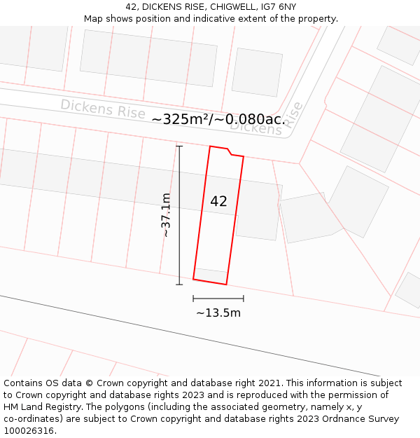 42, DICKENS RISE, CHIGWELL, IG7 6NY: Plot and title map