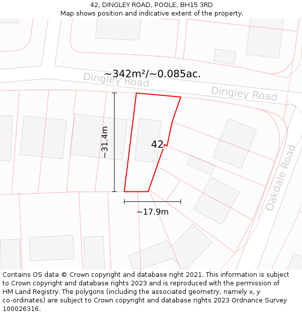 42, DINGLEY ROAD, POOLE, BH15 3RD: Plot and title map