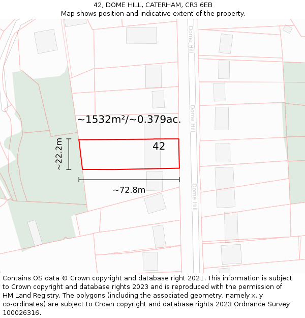 42, DOME HILL, CATERHAM, CR3 6EB: Plot and title map