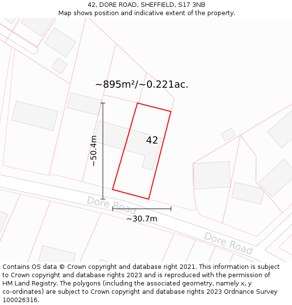 42, DORE ROAD, SHEFFIELD, S17 3NB: Plot and title map