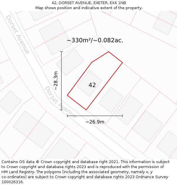 42, DORSET AVENUE, EXETER, EX4 1NB: Plot and title map