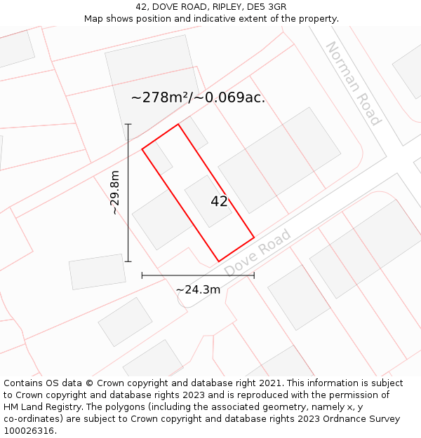 42, DOVE ROAD, RIPLEY, DE5 3GR: Plot and title map