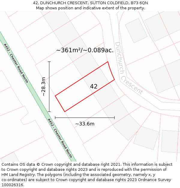 42, DUNCHURCH CRESCENT, SUTTON COLDFIELD, B73 6QN: Plot and title map