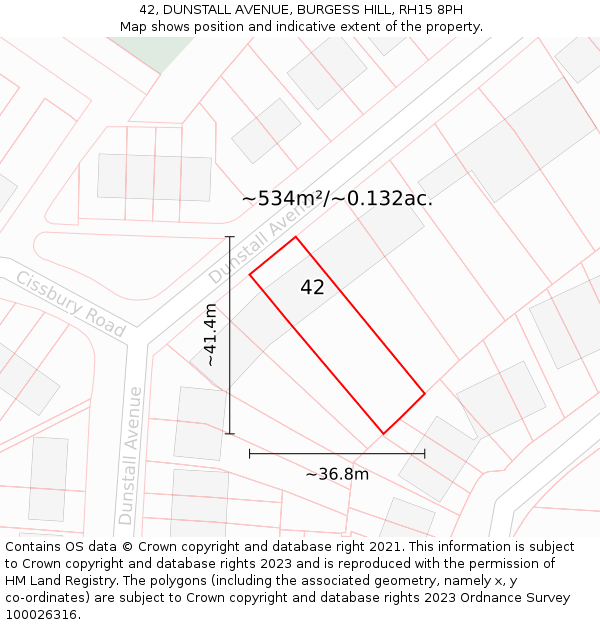 42, DUNSTALL AVENUE, BURGESS HILL, RH15 8PH: Plot and title map