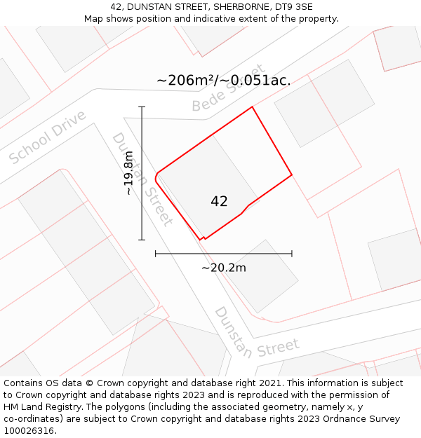 42, DUNSTAN STREET, SHERBORNE, DT9 3SE: Plot and title map