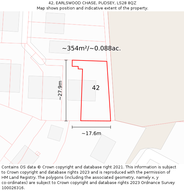 42, EARLSWOOD CHASE, PUDSEY, LS28 8QZ: Plot and title map