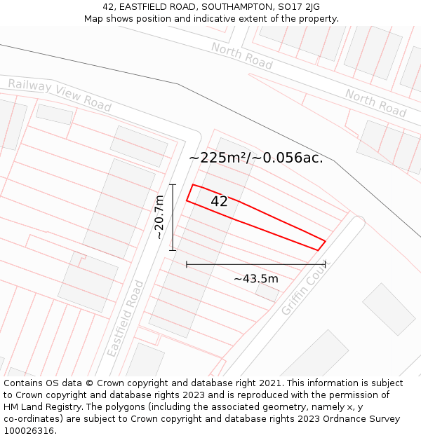 42, EASTFIELD ROAD, SOUTHAMPTON, SO17 2JG: Plot and title map