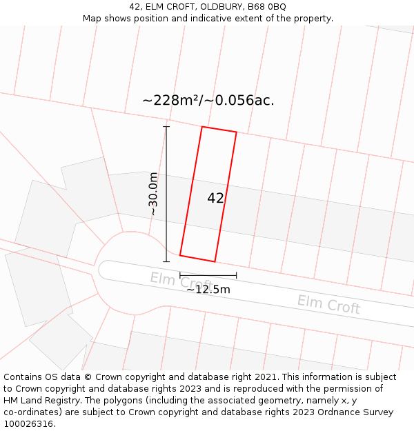 42, ELM CROFT, OLDBURY, B68 0BQ: Plot and title map