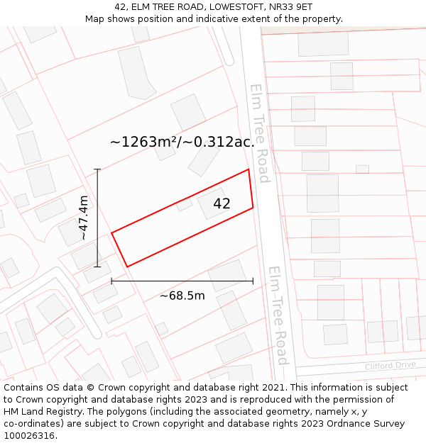 42, ELM TREE ROAD, LOWESTOFT, NR33 9ET: Plot and title map