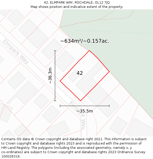 42, ELMPARK WAY, ROCHDALE, OL12 7JQ: Plot and title map