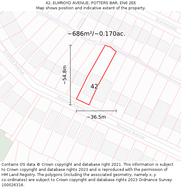 42, ELMROYD AVENUE, POTTERS BAR, EN6 2EE: Plot and title map