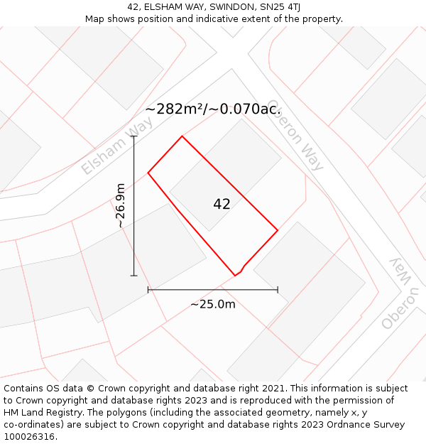 42, ELSHAM WAY, SWINDON, SN25 4TJ: Plot and title map