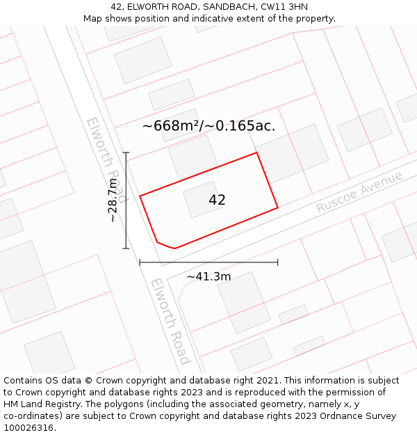 42, ELWORTH ROAD, SANDBACH, CW11 3HN: Plot and title map