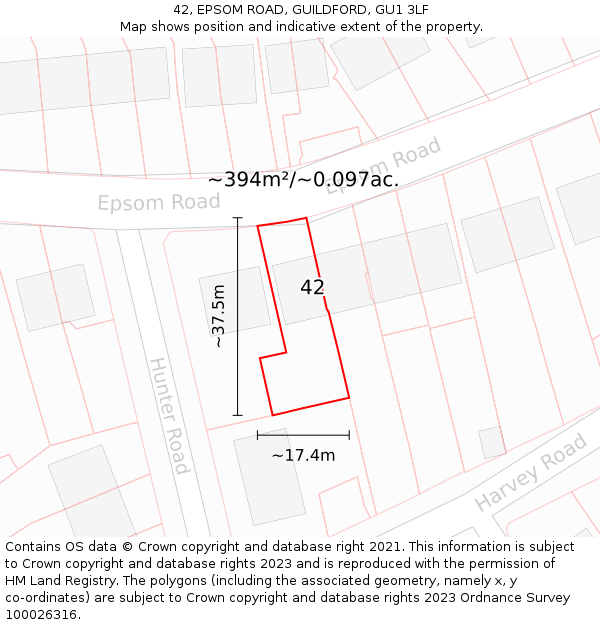 42, EPSOM ROAD, GUILDFORD, GU1 3LF: Plot and title map