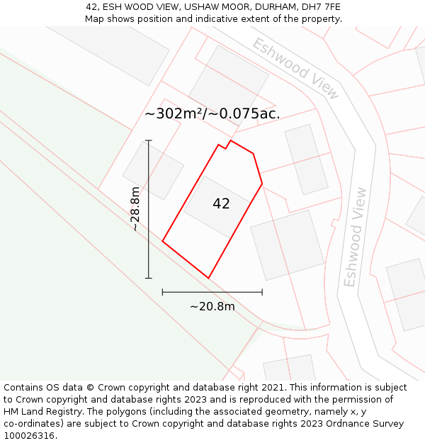 42, ESH WOOD VIEW, USHAW MOOR, DURHAM, DH7 7FE: Plot and title map