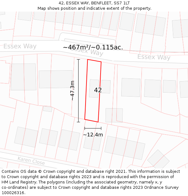 42, ESSEX WAY, BENFLEET, SS7 1LT: Plot and title map