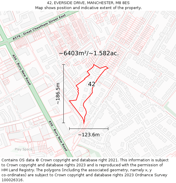 42, EVERSIDE DRIVE, MANCHESTER, M8 8ES: Plot and title map
