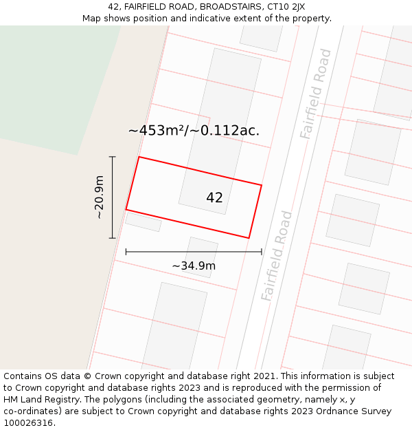 42, FAIRFIELD ROAD, BROADSTAIRS, CT10 2JX: Plot and title map