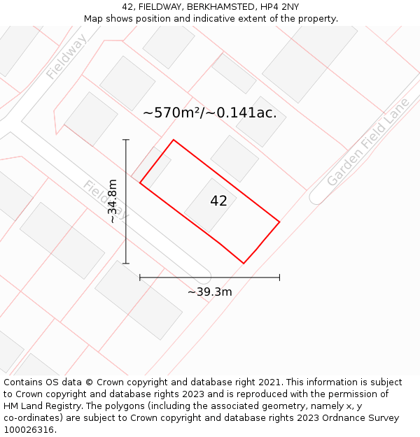 42, FIELDWAY, BERKHAMSTED, HP4 2NY: Plot and title map