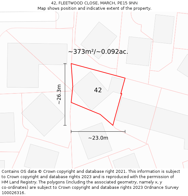 42, FLEETWOOD CLOSE, MARCH, PE15 9NN: Plot and title map