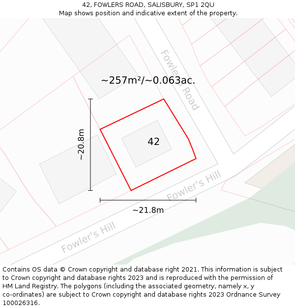 42, FOWLERS ROAD, SALISBURY, SP1 2QU: Plot and title map