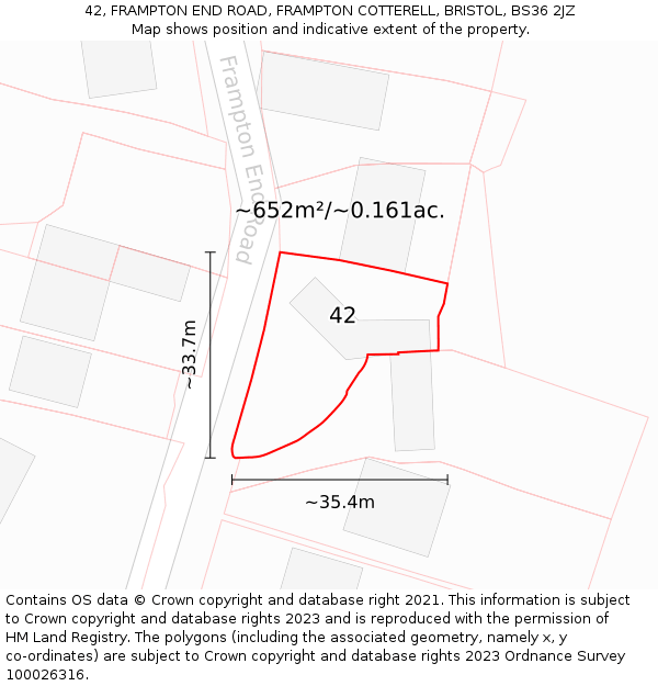 42, FRAMPTON END ROAD, FRAMPTON COTTERELL, BRISTOL, BS36 2JZ: Plot and title map