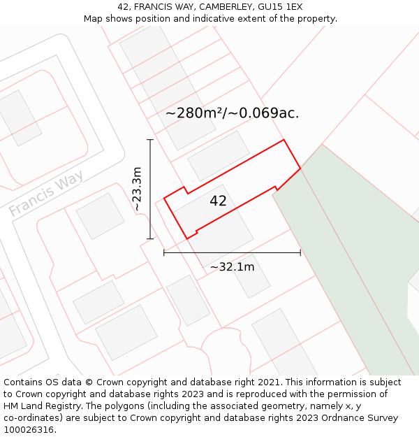 42, FRANCIS WAY, CAMBERLEY, GU15 1EX: Plot and title map