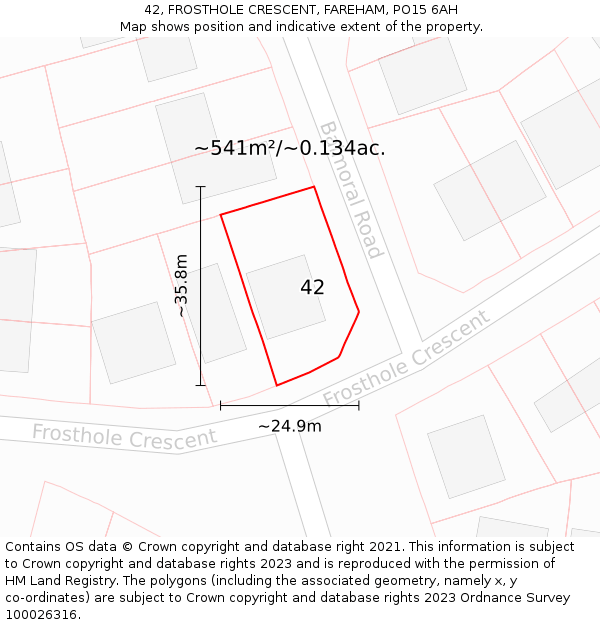 42, FROSTHOLE CRESCENT, FAREHAM, PO15 6AH: Plot and title map