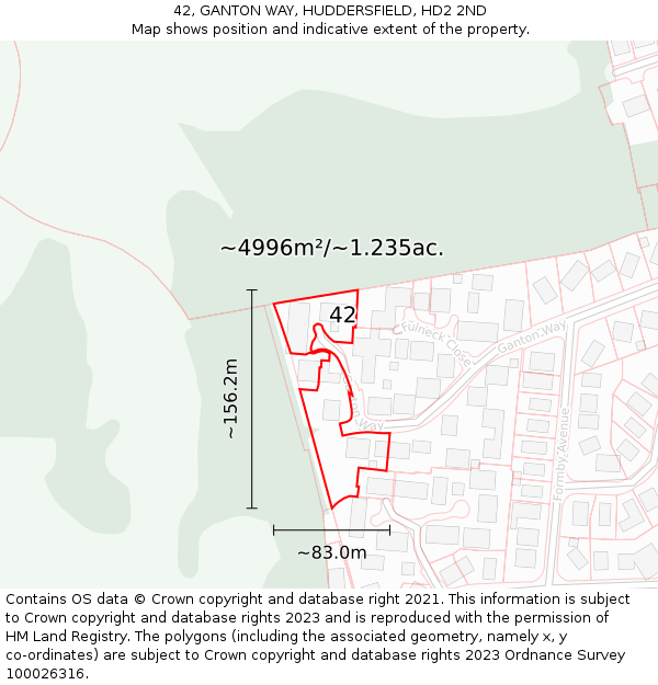 42, GANTON WAY, HUDDERSFIELD, HD2 2ND: Plot and title map