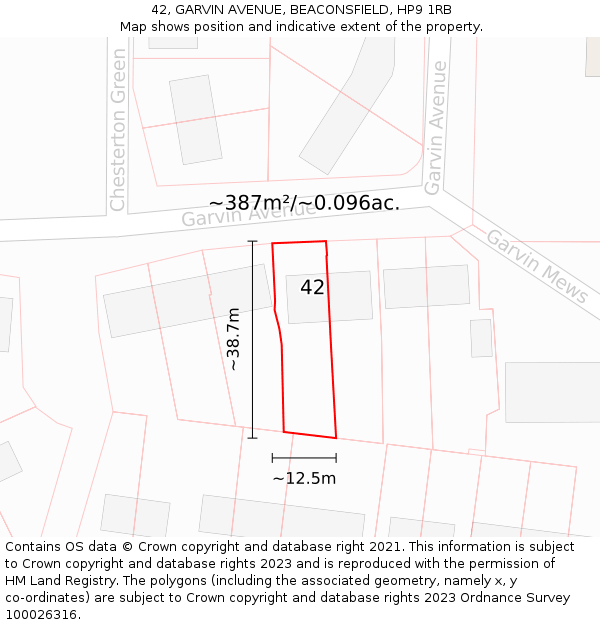 42, GARVIN AVENUE, BEACONSFIELD, HP9 1RB: Plot and title map