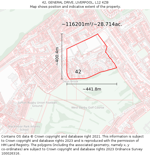 42, GENERAL DRIVE, LIVERPOOL, L12 4ZB: Plot and title map