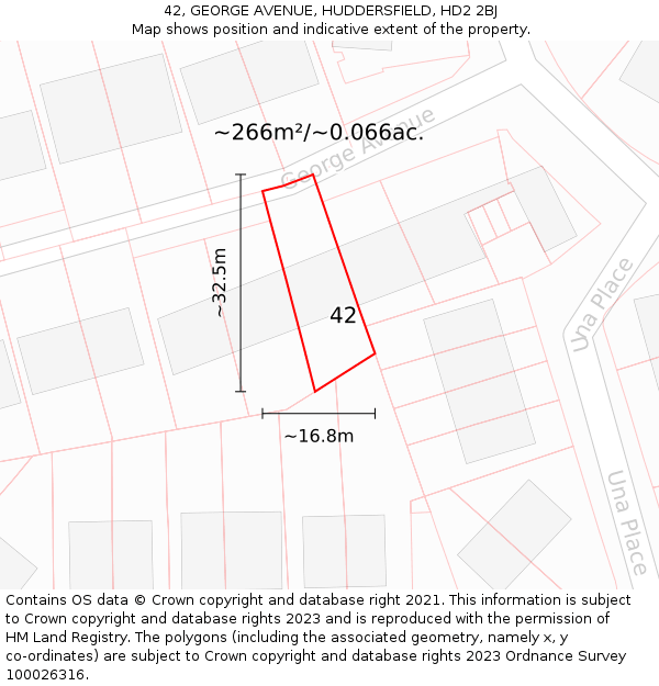 42, GEORGE AVENUE, HUDDERSFIELD, HD2 2BJ: Plot and title map