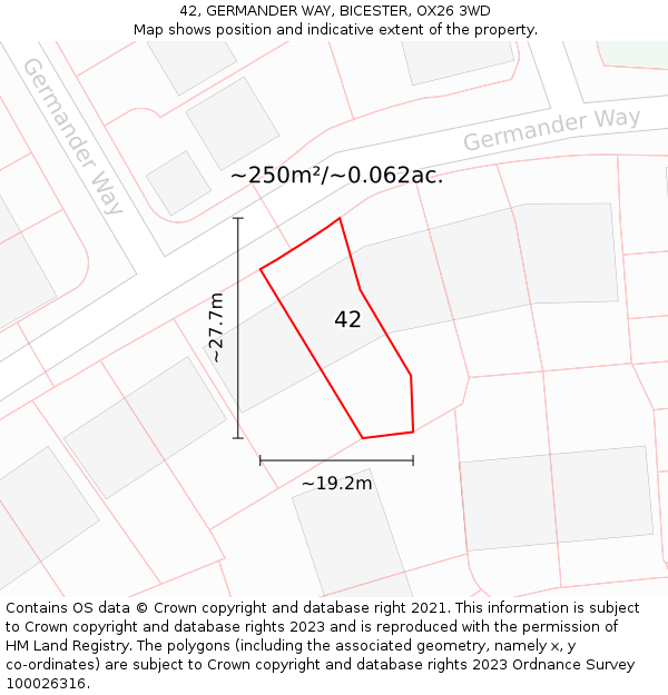 42, GERMANDER WAY, BICESTER, OX26 3WD: Plot and title map