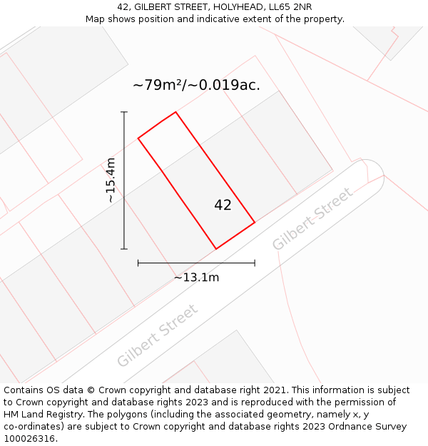 42, GILBERT STREET, HOLYHEAD, LL65 2NR: Plot and title map