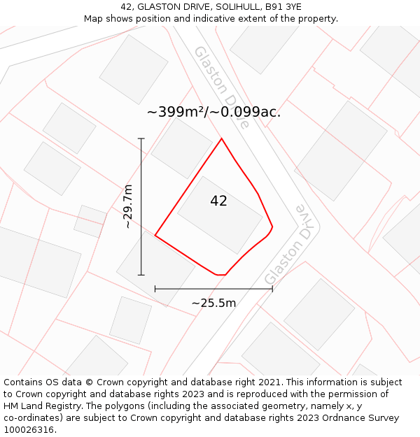 42, GLASTON DRIVE, SOLIHULL, B91 3YE: Plot and title map