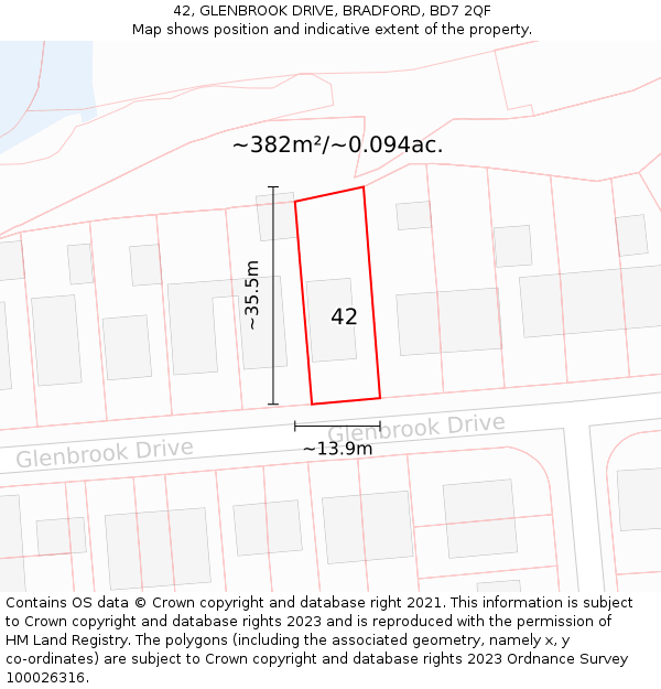 42, GLENBROOK DRIVE, BRADFORD, BD7 2QF: Plot and title map