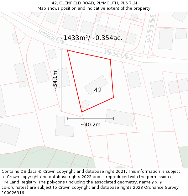 42, GLENFIELD ROAD, PLYMOUTH, PL6 7LN: Plot and title map