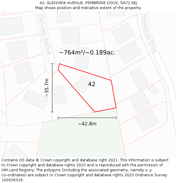 42, GLENVIEW AVENUE, PEMBROKE DOCK, SA72 6EJ: Plot and title map