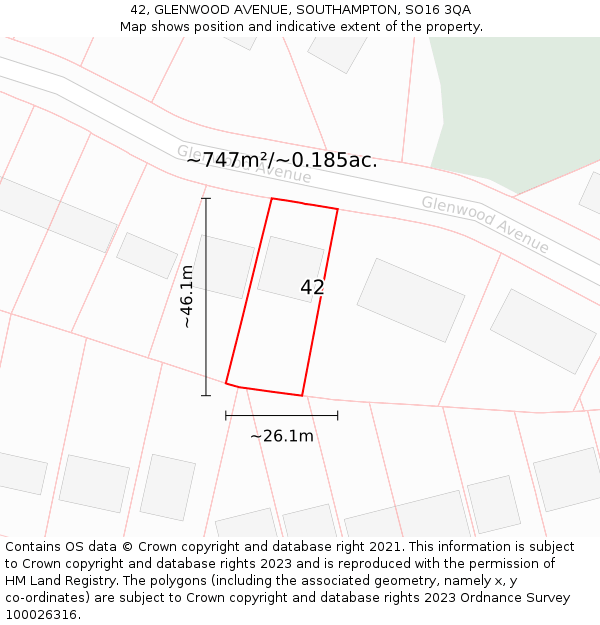 42, GLENWOOD AVENUE, SOUTHAMPTON, SO16 3QA: Plot and title map