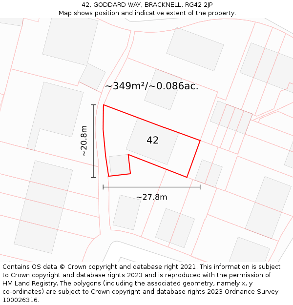 42, GODDARD WAY, BRACKNELL, RG42 2JP: Plot and title map