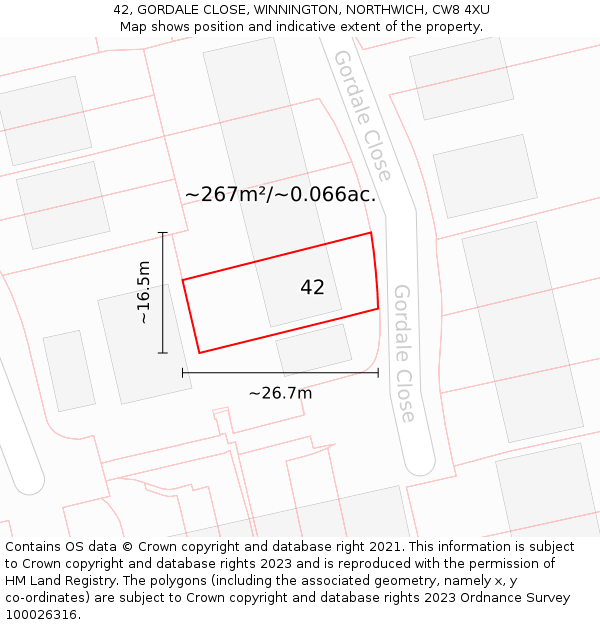 42, GORDALE CLOSE, WINNINGTON, NORTHWICH, CW8 4XU: Plot and title map