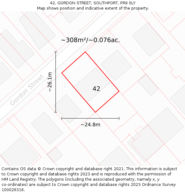 42, GORDON STREET, SOUTHPORT, PR9 0LY: Plot and title map