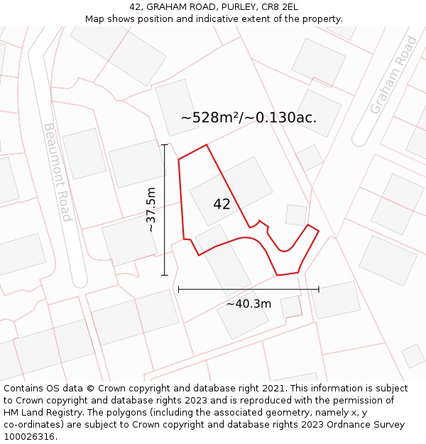 42, GRAHAM ROAD, PURLEY, CR8 2EL: Plot and title map