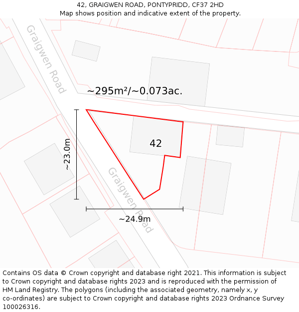 42, GRAIGWEN ROAD, PONTYPRIDD, CF37 2HD: Plot and title map