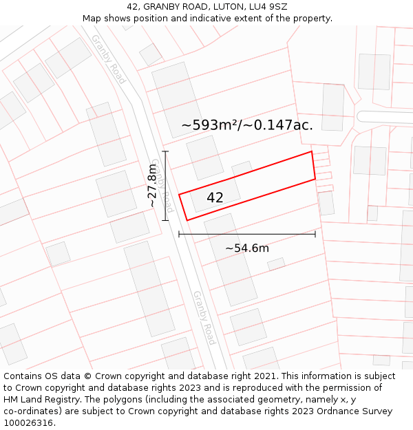 42, GRANBY ROAD, LUTON, LU4 9SZ: Plot and title map