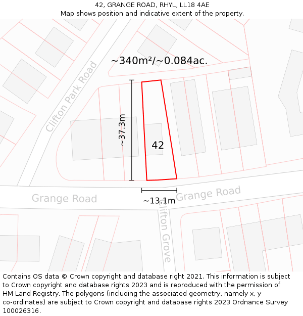 42, GRANGE ROAD, RHYL, LL18 4AE: Plot and title map