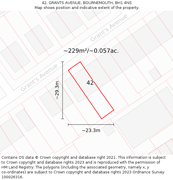 42, GRANTS AVENUE, BOURNEMOUTH, BH1 4NS: Plot and title map