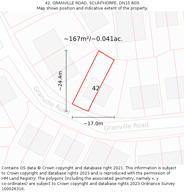 42, GRANVILLE ROAD, SCUNTHORPE, DN15 8GS: Plot and title map