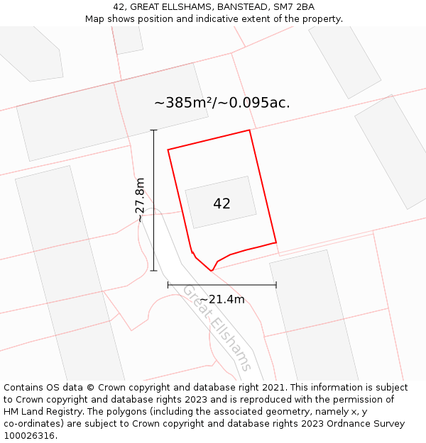 42, GREAT ELLSHAMS, BANSTEAD, SM7 2BA: Plot and title map