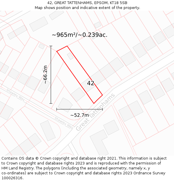 42, GREAT TATTENHAMS, EPSOM, KT18 5SB: Plot and title map